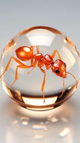 Luminous Ant on Glass Ball: A Character Illustration in Amber Light