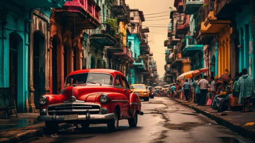 Vintage Car Journey in Exotic, Colorful Cityscape