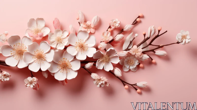White Cherry Blossoms on Fairycore Pink Background AI Image