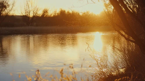 Golden Sunset Over Calm River