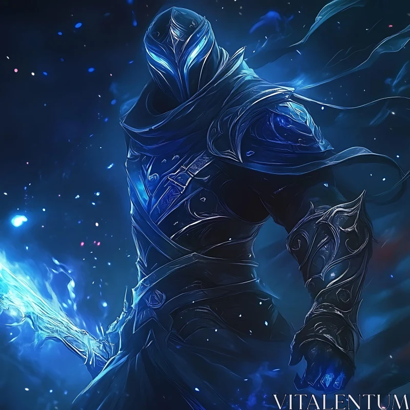 Armored Figure with Glowing Weapon