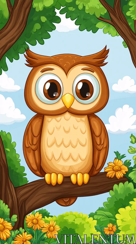 AI ART Whimsical Forest Owl Illustration