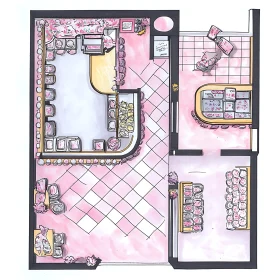Whimsical Pink Cafe Floor Plan