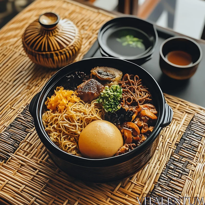 Sumptuous Noodle Dish with Meat, Mushrooms, and Egg
