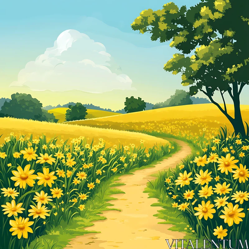 Yellow Flower Meadow Landscape View