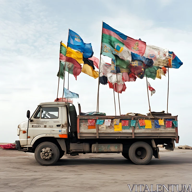 Mobile Flags Display on Truck