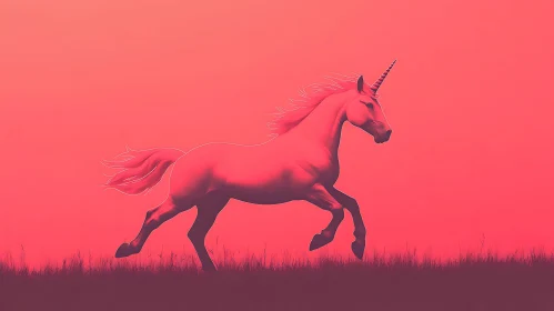 Mystical Unicorn in Coral Sunset
