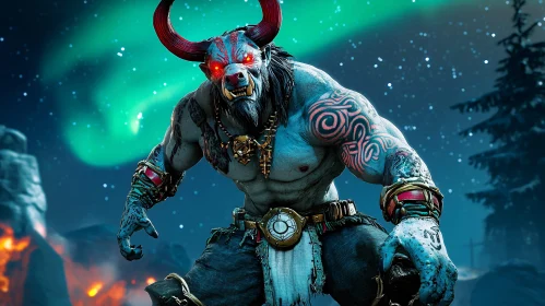 Blue Minotaur with Red Horns