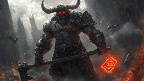 Powerful Demon Warrior with Glowing Hammer