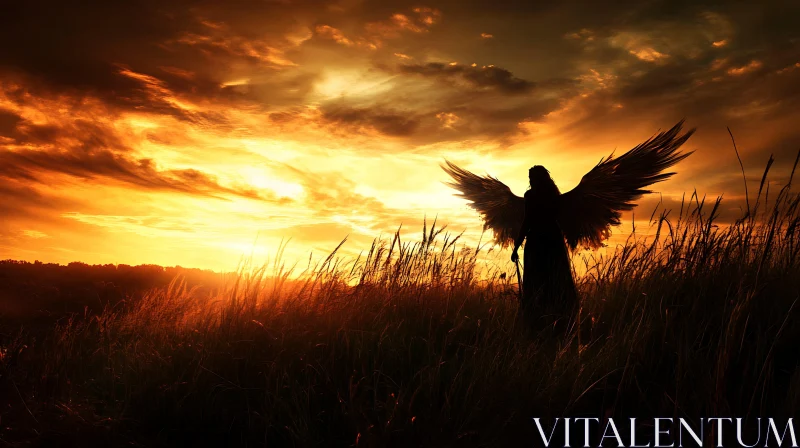 Angel in the Golden Sunset Field