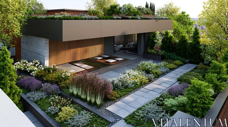 Modern House Exterior with Garden AI Image