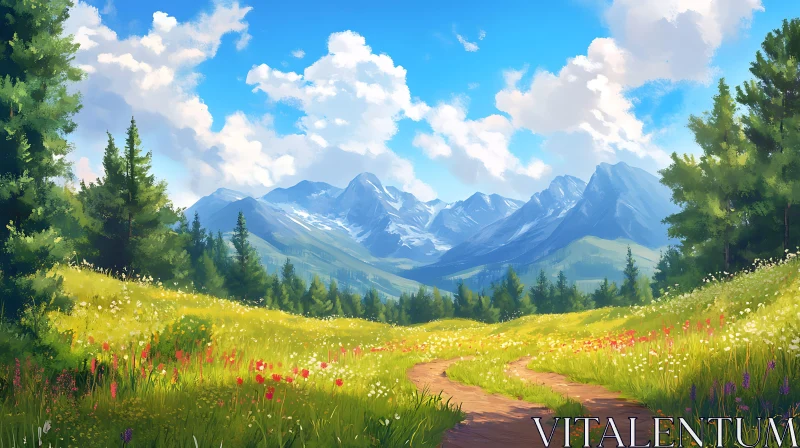 Scenic Mountain View with Flower Meadow