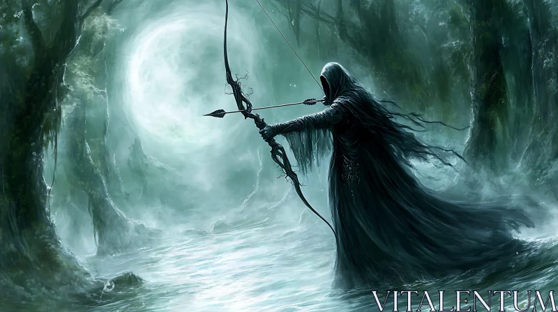 Hooded Archer in Misty Woods