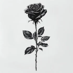 Detailed Black Rose Botanical Art