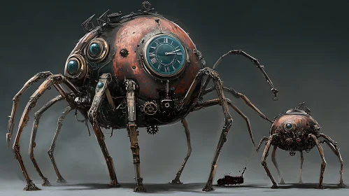Mechanical Spider with Clock Face