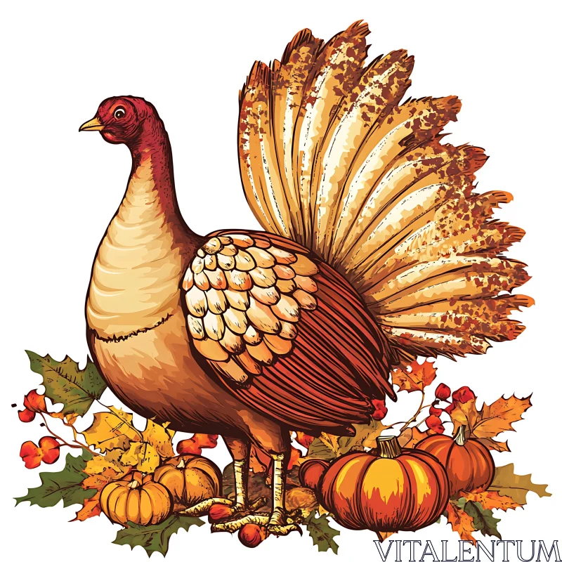 Festive Autumn Turkey with Pumpkins AI Image