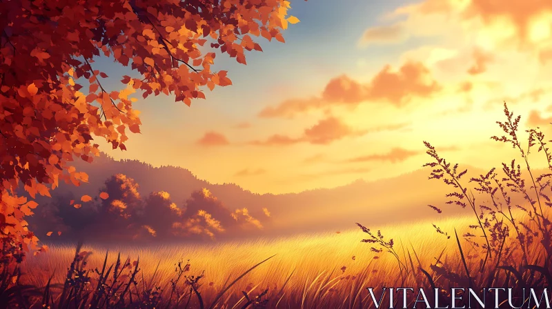 Autumn Sunset Over Golden Field