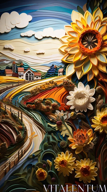 Floral Paper Quilling Village Scene