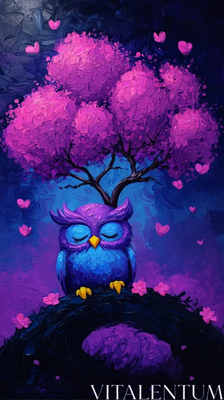 Serene Owl in Dreamlike Purple Landscape