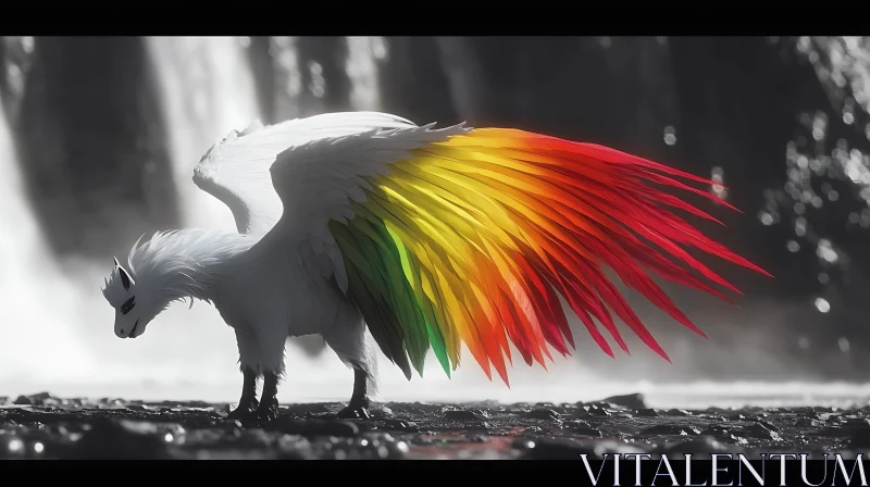 Rainbow Winged Fox by the Waterfall