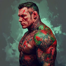 Colorful Tattoos on a Muscular Man