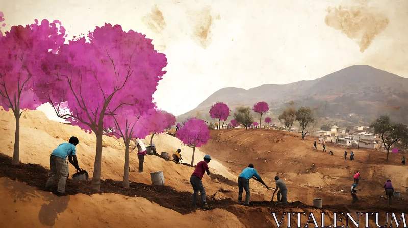 Hillside Rebirth: Planting for the Future AI Image