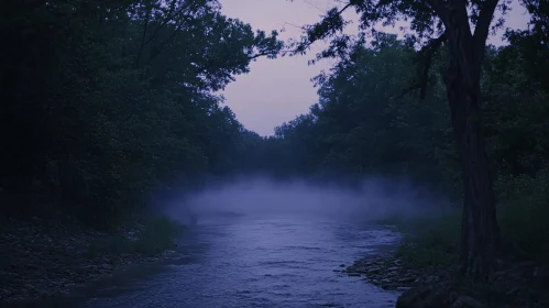 Misty River at Twilight in Untouched Wilderness