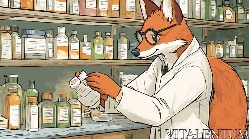 Fox as Pharmacist Checking Medicine