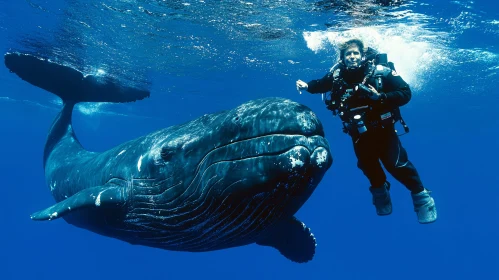 Diver and Whale Underwater