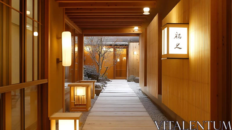 Serene Interior with Wood and Soft Lights