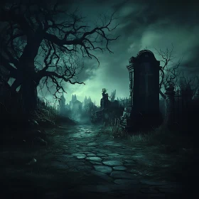 Mysterious Graveyard Path in the Night