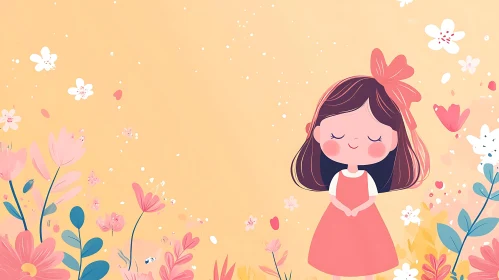 Illustration of a girl in flowers