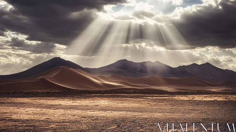 Sunlit Desert Dunes and Majestic Mountains