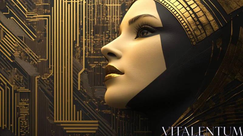 Golden Cyborg Portrait in Profile