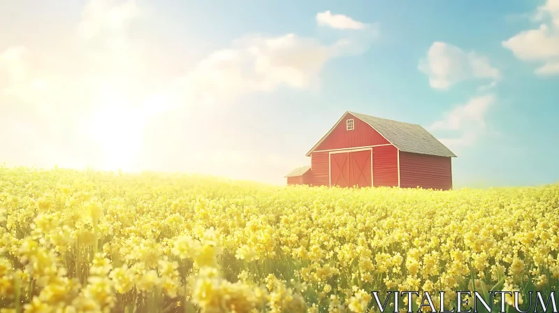 Rural Landscape with Flowers and Barn