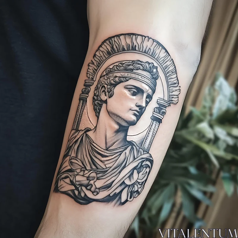 Intricate Black and Grey Tattoo of Ancient Warrior
