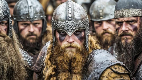 Viking Warriors in Helmets and War Paint