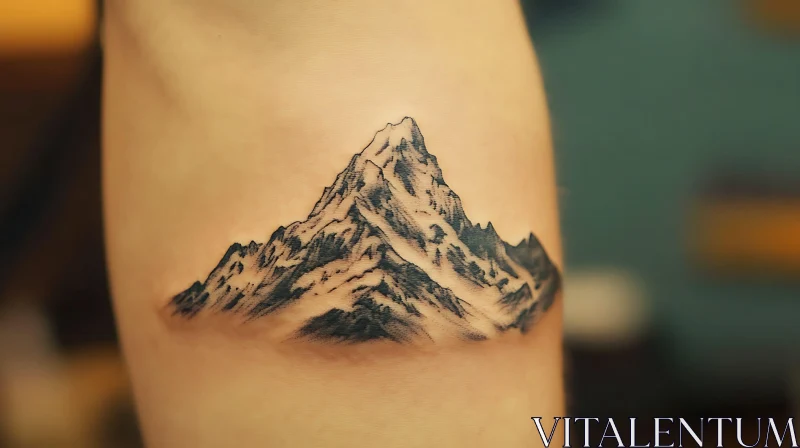 AI ART Black Ink Mountain Tattoo on Forearm