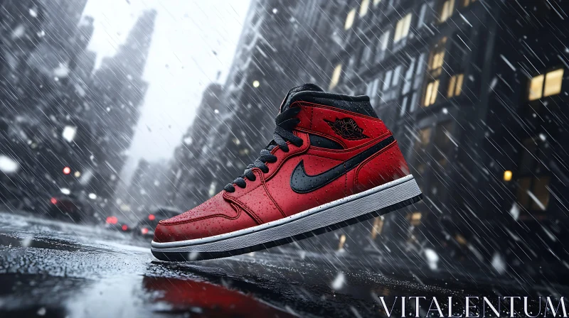 Red Sneakers on a Rainy Day