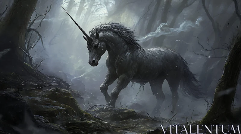 Mystic Unicorn in the Dark Woods