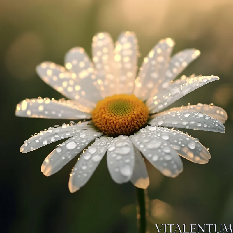 Daisy Flower with Dew Drops in Morning Light