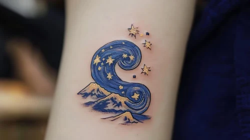 Starry Night Tattoo Art with Mountains