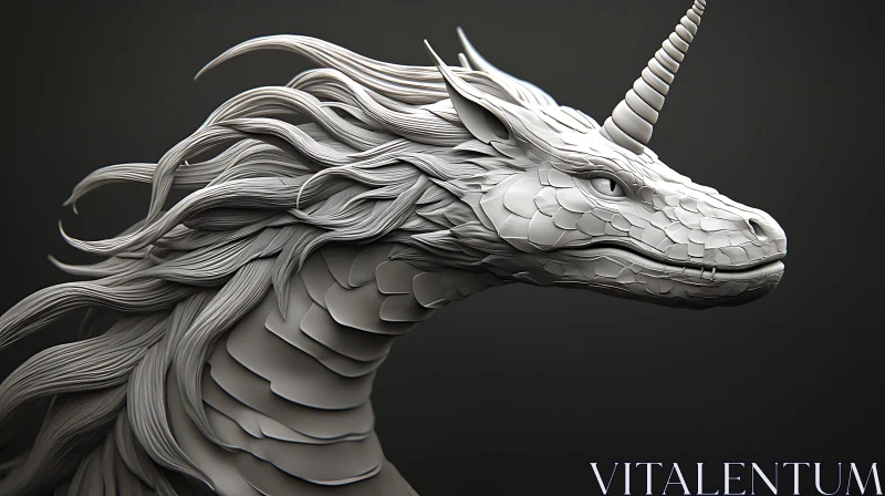 Monochrome Dragon-Unicorn Sculpture