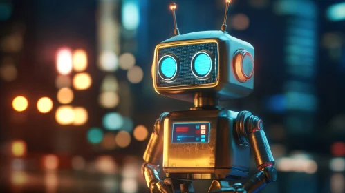 Vintage Robot AI in Urban Setting