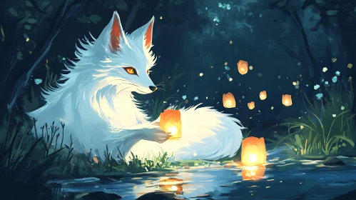 Mystical Fox with Floating Lights