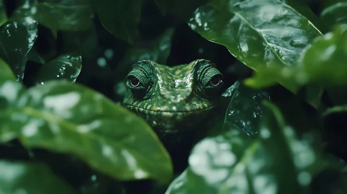 Green Frog Among Leaves