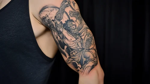 Full Arm Tattoo Featuring Mythological Warrior