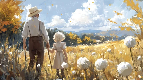 Tranquil Walk in a Sunny Field