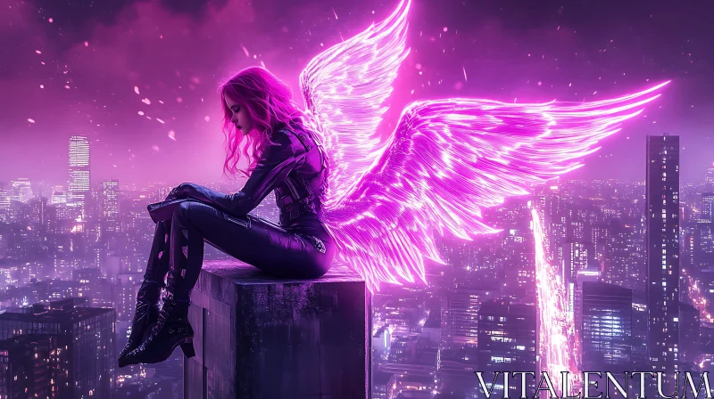 Winged Guardian in Urban Nightscape