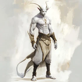 Horned Pale Demon Warrior Illustration